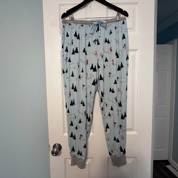 Kate Spade Holiday Christmas Skating Winter Blue Gray Jogger Pajamas Size XL - Picture 8 of 12